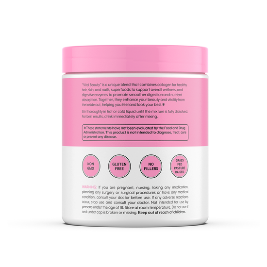 Vital Beauty collagen powder jar side view